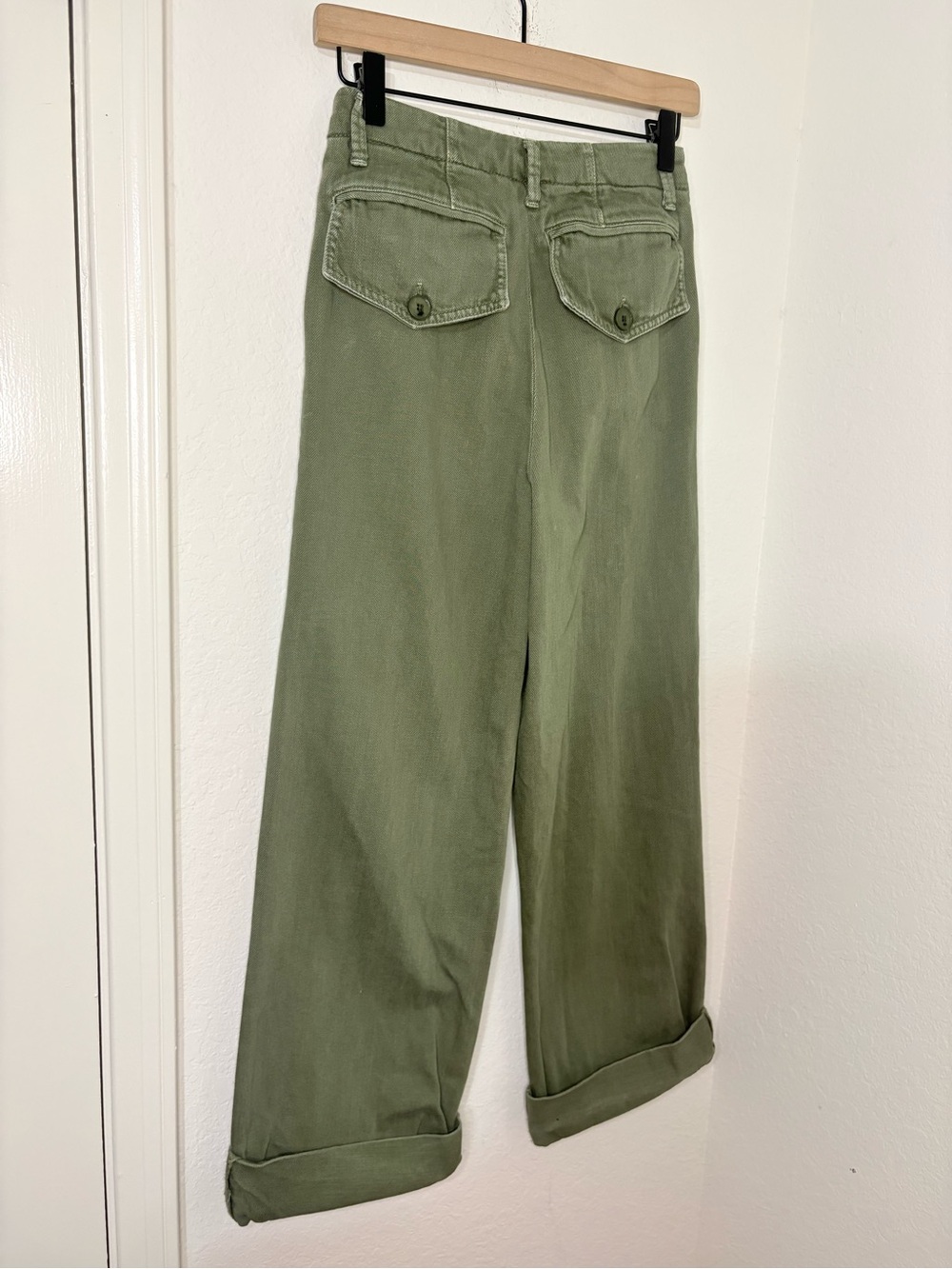 Free People Olive Green Wide Leg Cuffed Jeans cotton Pants size 26 - Picture 7 of 14